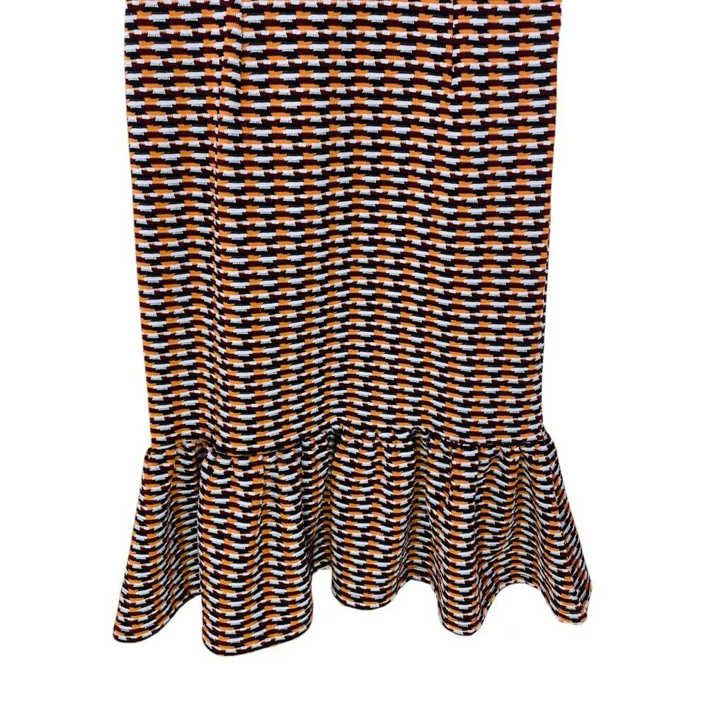 Opening Ceremony‎ Lotus Check Stretch Flounce-Hem Dress Size Small Orange Multi